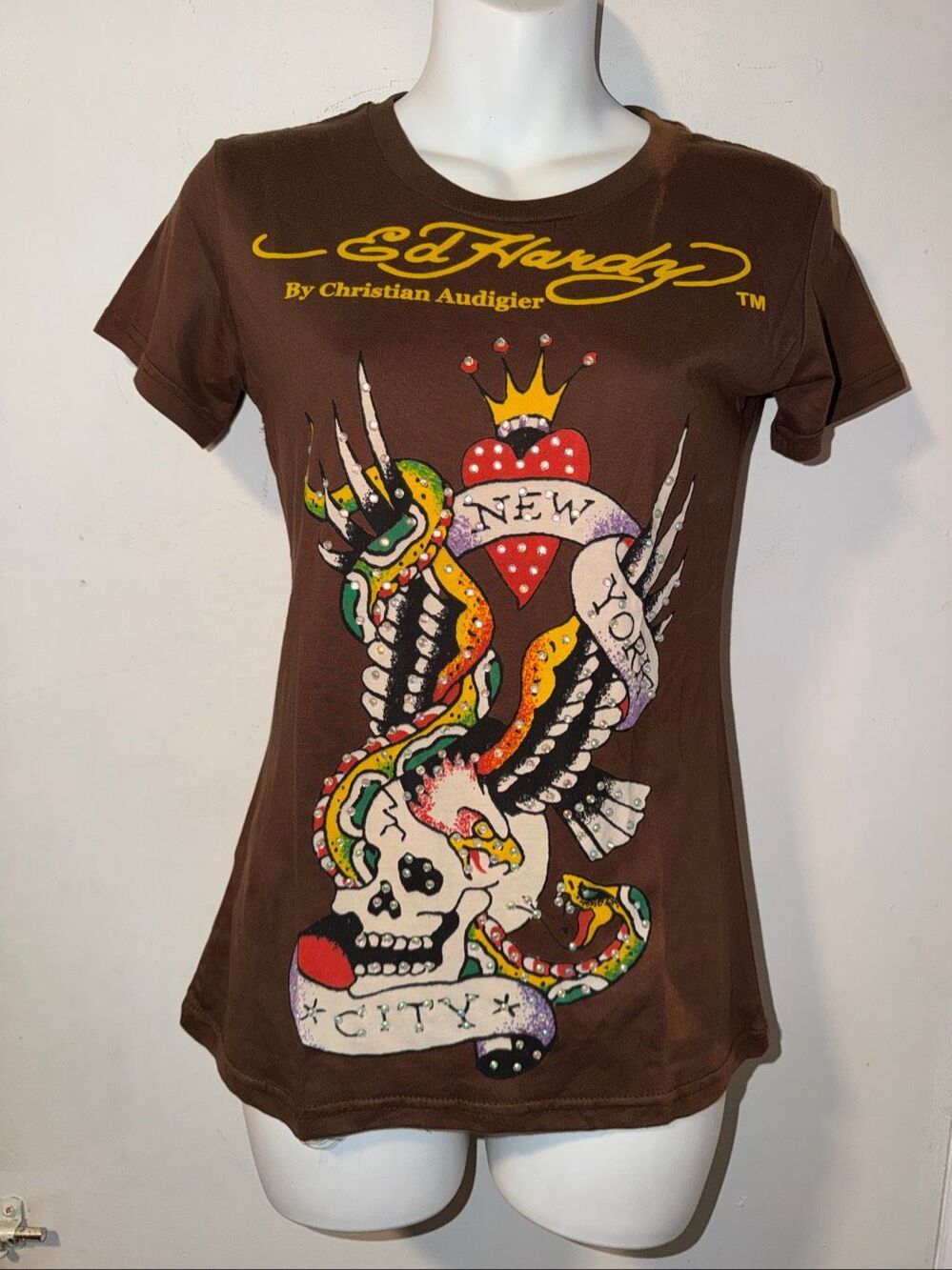 ED HARDY Brown Babydoll T Shirt-M